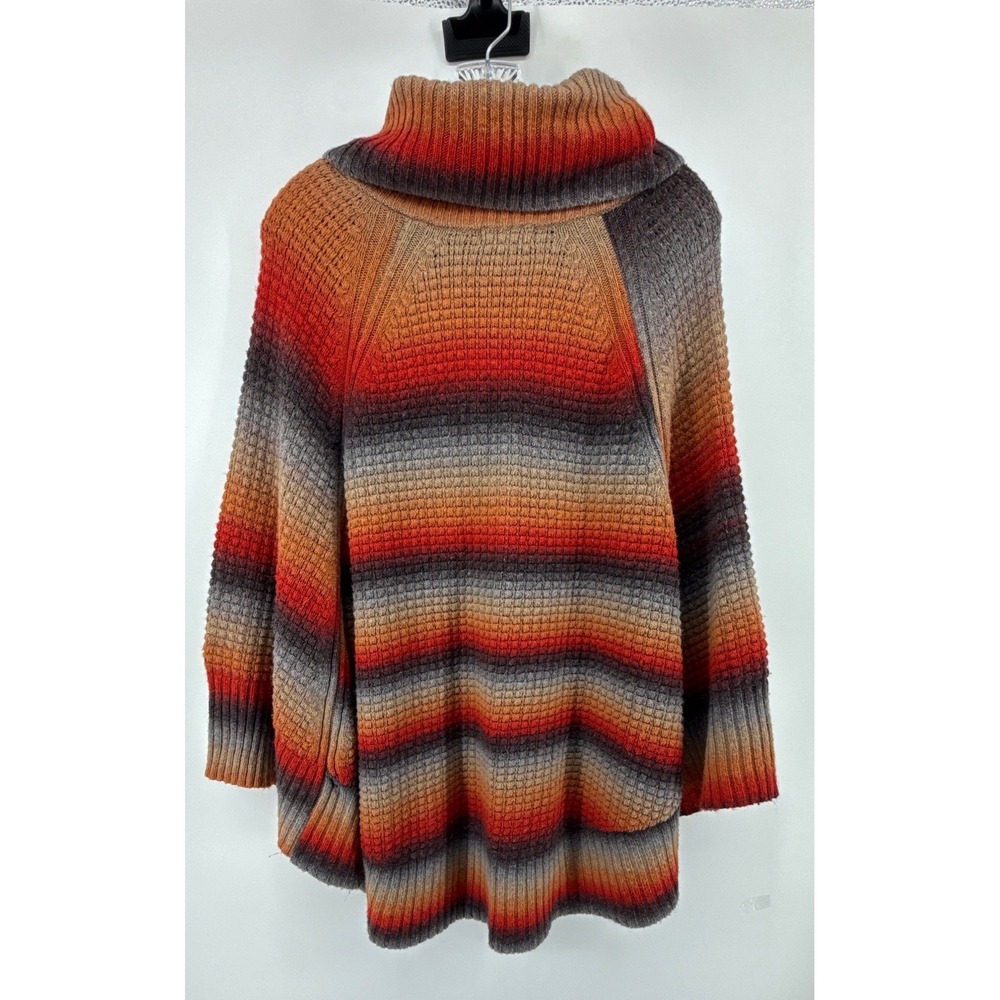 Democracy Women 1X Poncho Sweater Ombre Stripe Cowl Neck Button Boho Western - Picture 5 of 6